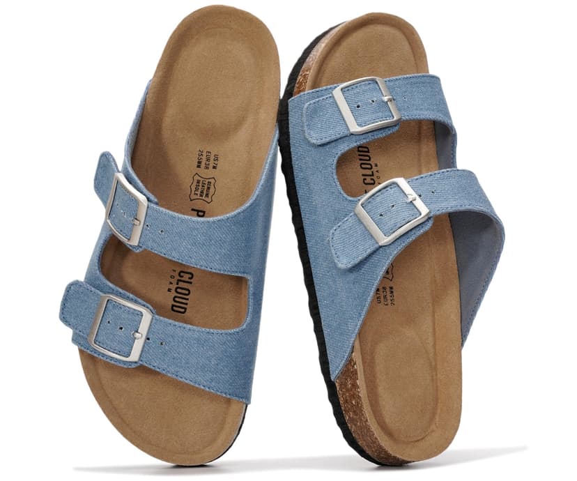 Project Cloud 100% Genuine Leather Flat Sandals For Women 2026 Cork Footbed Womens Sandals with Memory Foam and arch support Vacation Essentials Slides for Women Footwear (Venita)