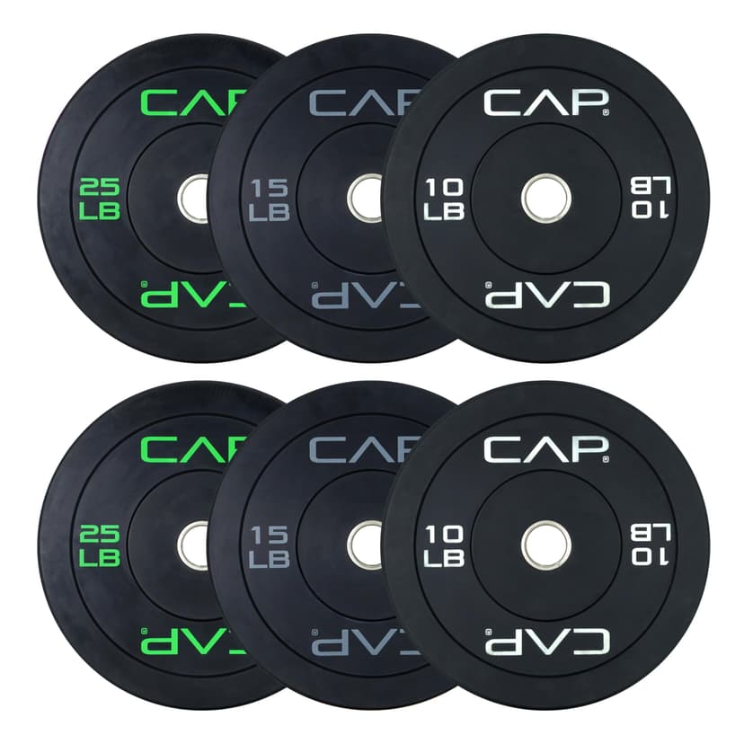 CAP 2-inch Olympic Bumper Plate Weight Set | 100-370 lbs | Multiple Colors | Storage Rack Optional