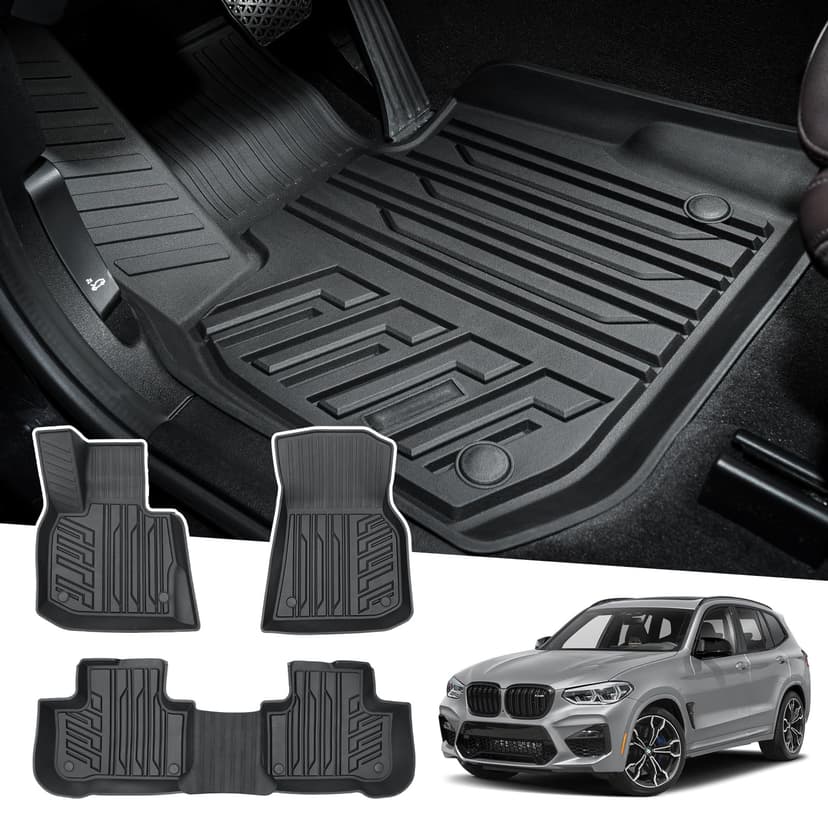 Powerty Floor Mats for 2018-2024 BMW X3 / 2019-2024 BMW X4 (Fit All Models) All Weather 3D TPE Anti-Slip Car Liners for 1st & 2nd Row Accessories