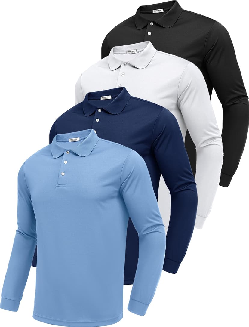PINSPARK Men's Long Sleeve Golf Polo Shirts Moisture Wicking Quick Dry | Lightweight Breathable; Athletic Performance; Casual Slim Fit; Button Down Collared; Tactical Outdoor Work; Hiking Travel