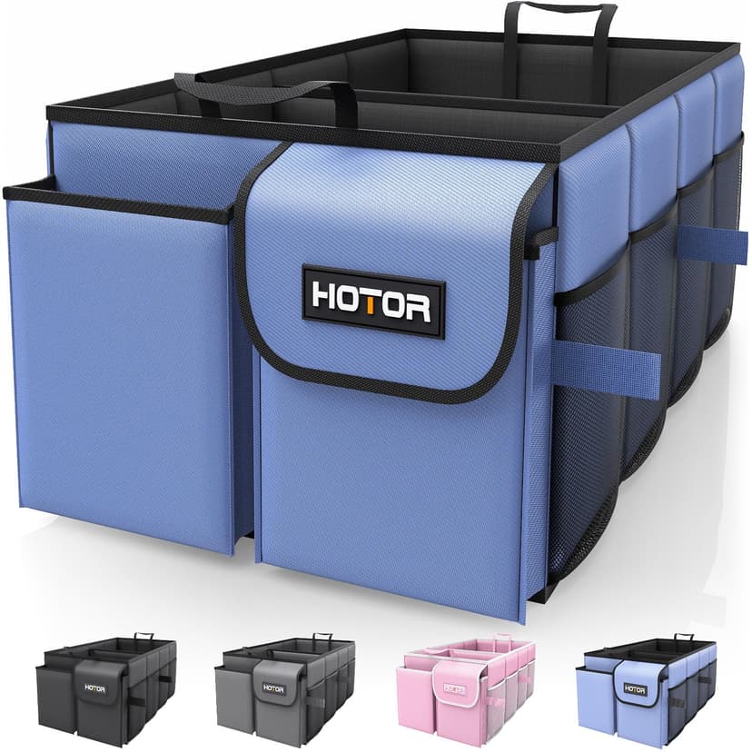 HOTOR Trunk Organizer - Foldable Car Organizer for SUVs & Sedans Storage | Sturdy Car Organization for Men & Women, Car Accessories, Tools, Sundries, Blue, 2 Compartments, 23.6" x 14.2" x 10.6"