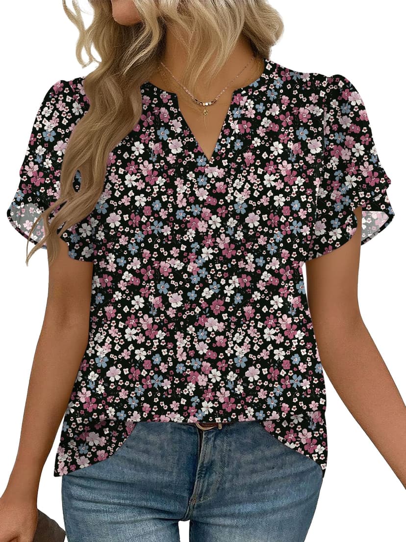Zeagoo Womens Dressy Casual Shirts Short Sleeve V Neck Work Blouse Business Casual Summer Chiffon Tops