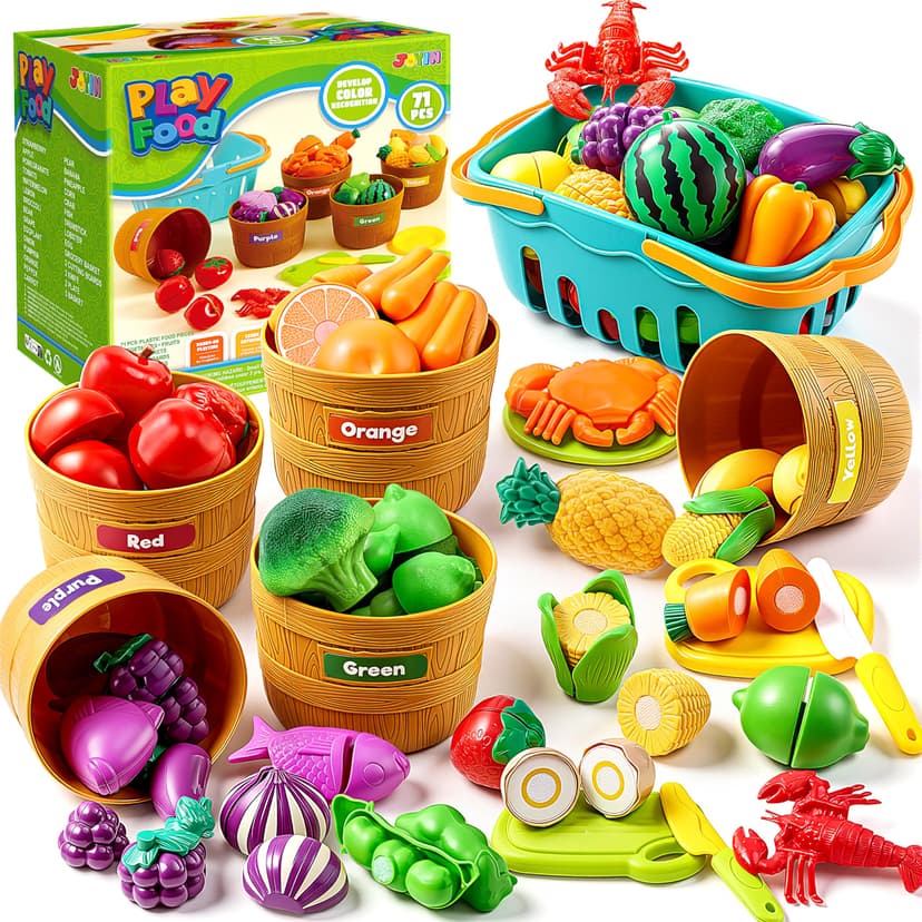JOYIN Learning Toys Play Food Set for Kids, Cutting Food for Preschool Activities, Play Kitchen Accessories, Educational Toys, Color Sorting Set for Boys & Girls, Back to School Gifts for Kids