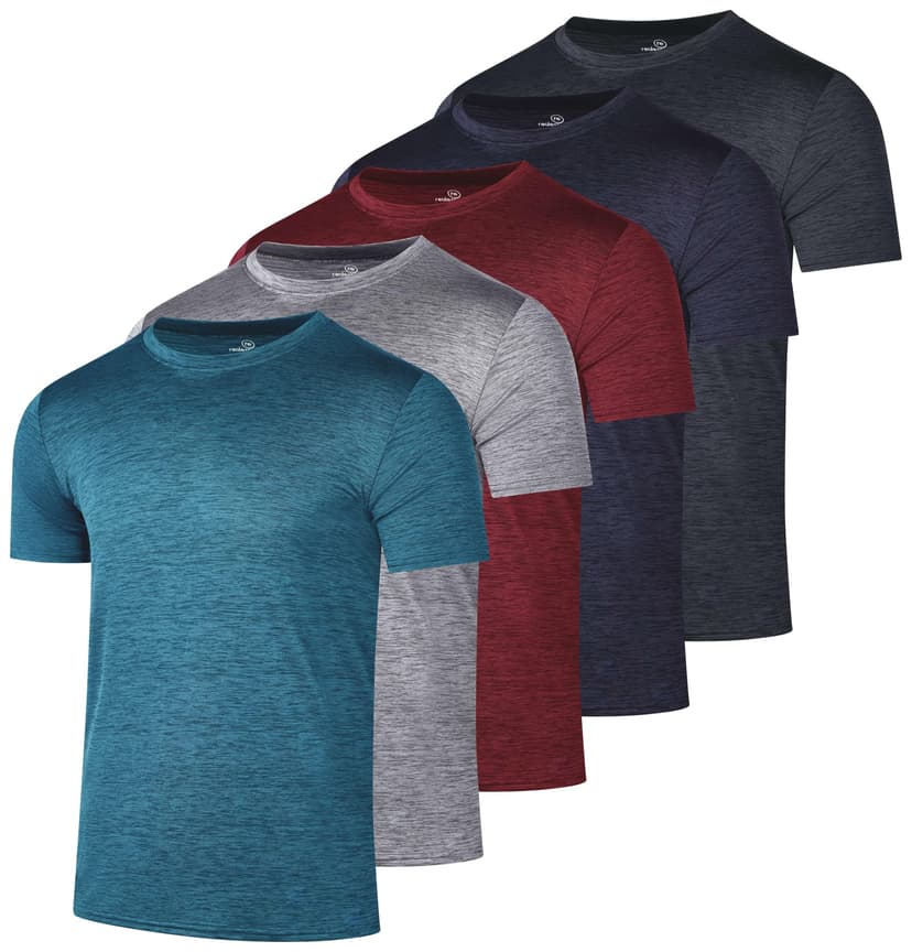 5 Pack Men's Dry Fit Workout T Shirts Crew Neck Athletic Gym Running Tees | Short Sleeve, Moisture Wicking, Cooling, Stretch, Undershirts, Work, Summer, Hiking, Tennis, Basketball, Sports, Exercise