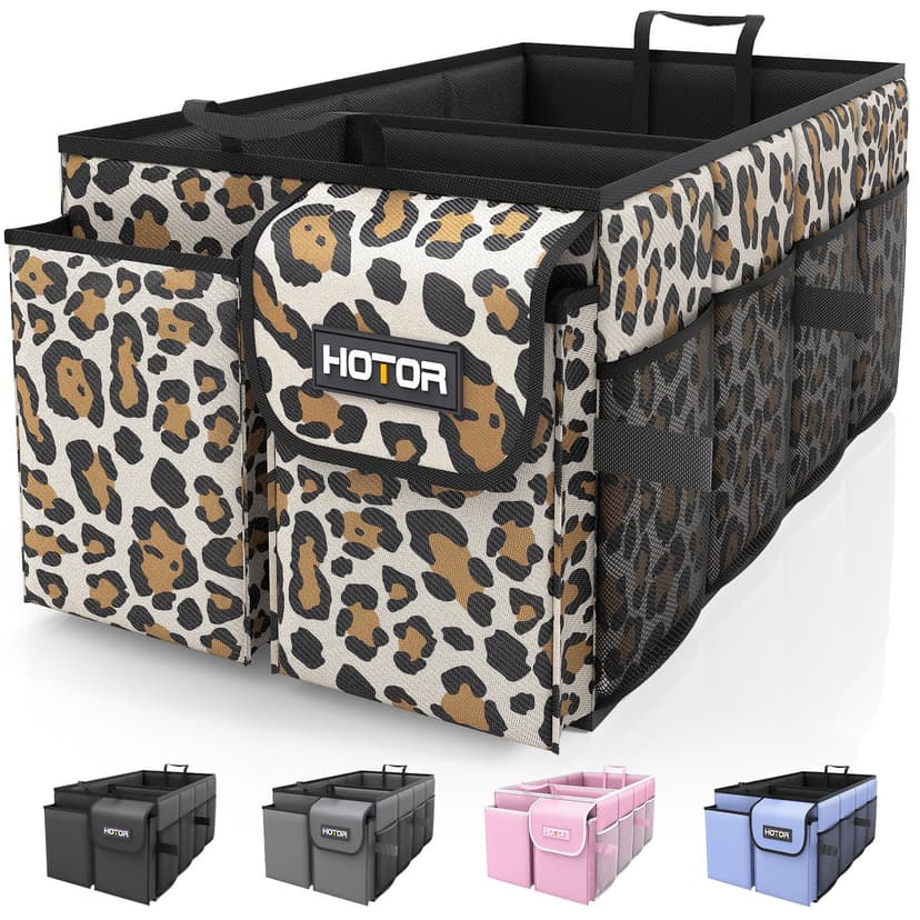 HOTOR Trunk Organizer - Car Organizer, Foldable Trunk organizer for SUVs & Sedans, Sturdy Car Organization for Car Accessories, Tools, Sundries, Leopard, 2 Compartments, 21.3"×12.6"×10.6"
