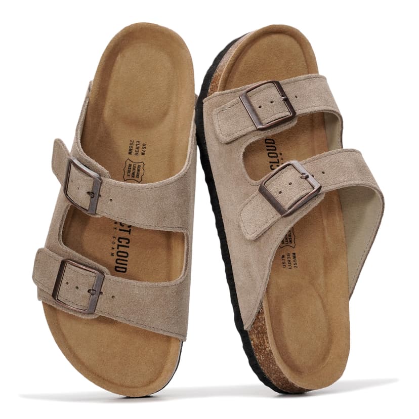 Project Cloud 100% Genuine Leather Flat Sandals For Women 2026 Cork Footbed Womens Sandals with Memory Foam and arch support Vacation Essentials Slides for Women Footwear (Venita)