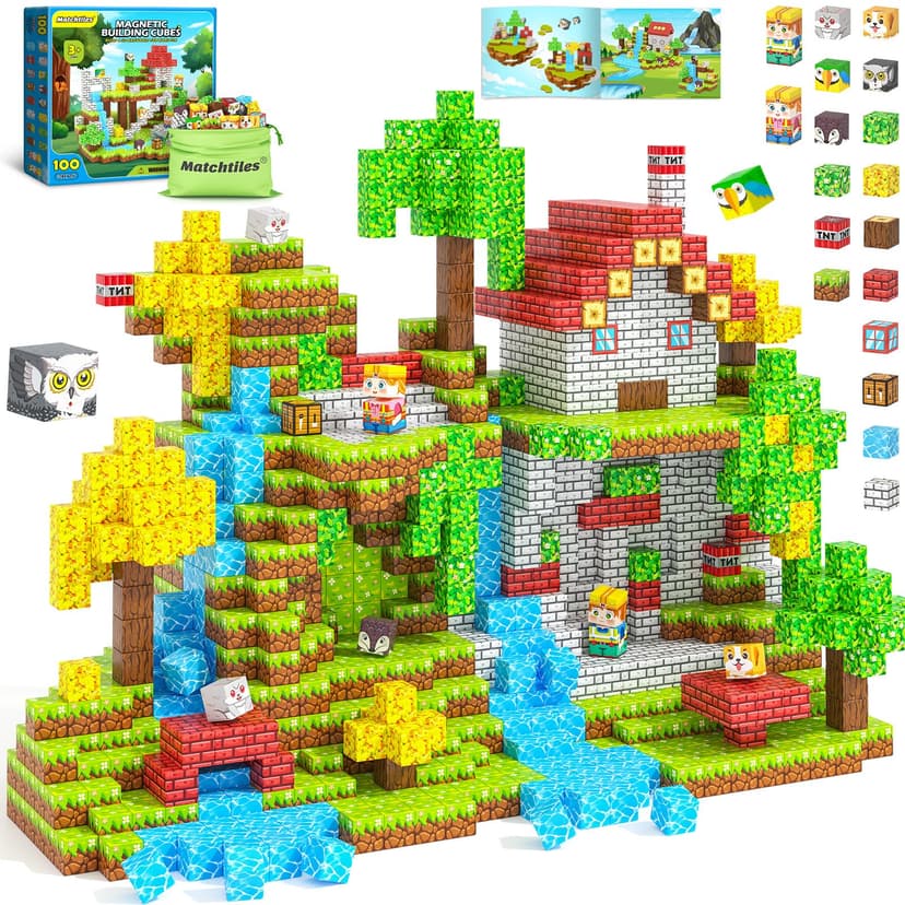Magnetic Blocks Toys, Build Mine Magnet World Set, Magnetic Tiles Building for Boys & Girls Kids Ages 3-5 5-7, STEM Montessori Sensory Toys for Toddlers Gifts for 3+ Years Old (100 Forest Animals)