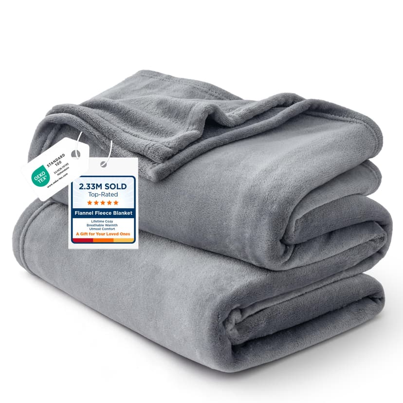 Bedsure GentleSoft Fleece Bed Blankets Queen Size Grey - Soft Warm Fathers Day Blanket for Dad Lightweight Cozy Anti-Static Microfiber, Room Home Decor Gifts for Husband and Men, 90x90 inches