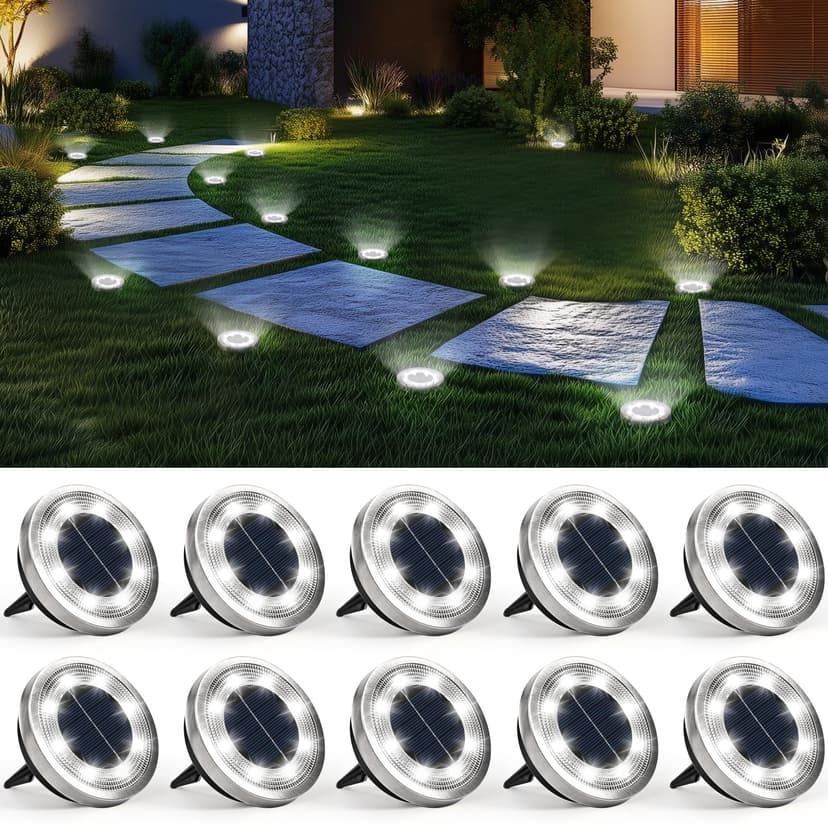 SOLPEX 10 Pack Solar Ground Lights Outdoor Waterproof, Solar Powered Pathway Lights, Landscape Lighting for Garden Walkway Driveway Backyard Decor (Cool White)