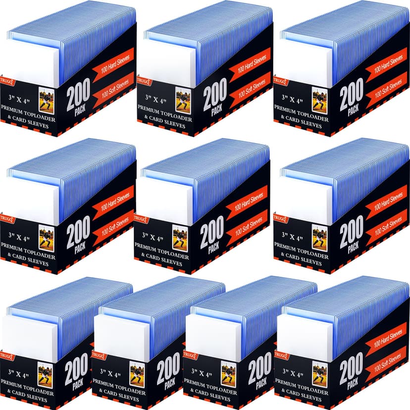 TRUGQ 2000 Card Sleeves Toploads for Cards,3" x 4" Baseball Card Protectors,Premium Standard Size Trading Hard Plastic Card Holder for Sports Football Cards(1000 Hard Protectors +1000 Soft Sleeves)