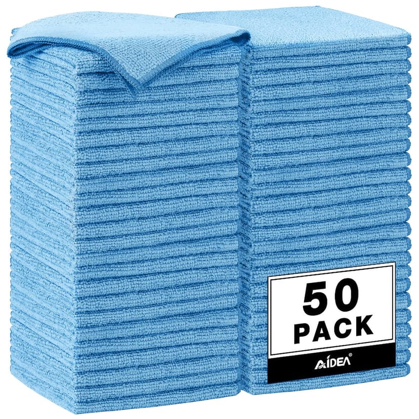 AIDEA Microfiber Cleaning Cloth Blue-50PK,Microfiber Towels for Cars 12×12" | Blue Shop Towels, Dusting Cloth Cleaning Rags, Cleaning Towels for SUVs, House, Mechanic, Workshops, Cleaning Supplies