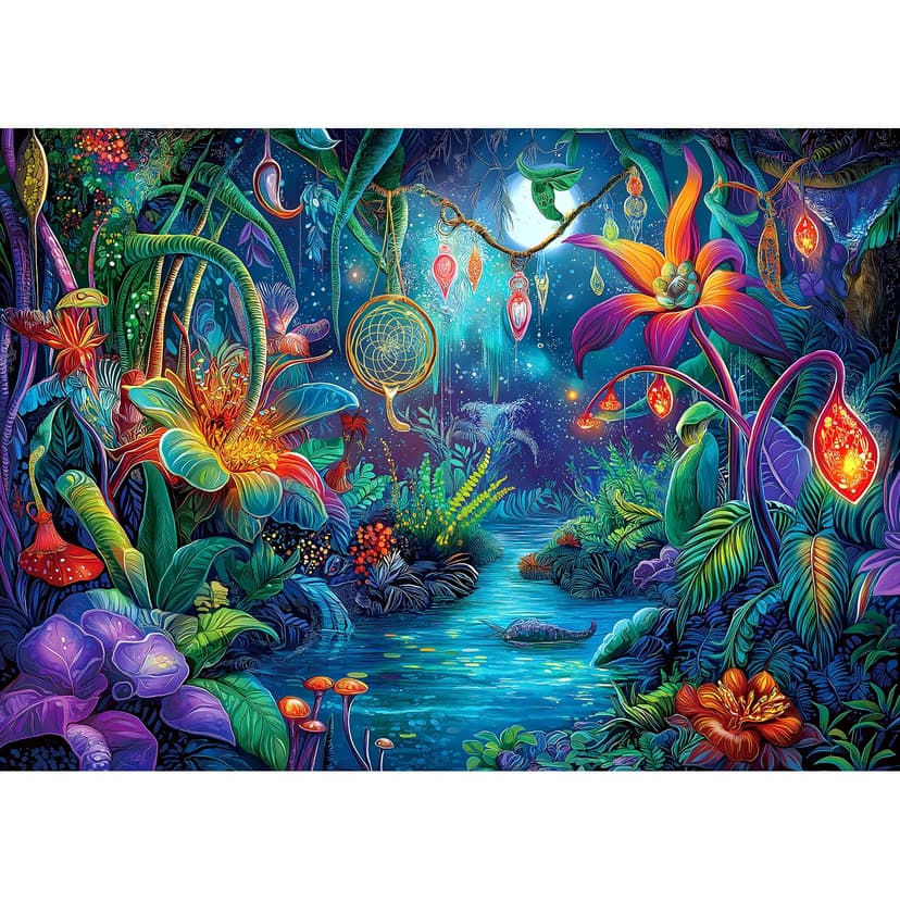 Fantasy Garden 1000 Piece Puzzle for Adults Beautiful Enchanted Forest Night Scene Colorful Jigsaw Puzzles with Letters on Back Hard Impossible Difficult Challenging Family Puzzle(27.5"X19.6")