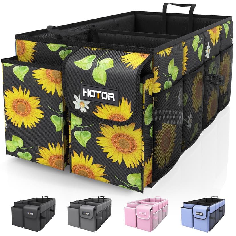 HOTOR Trunk Organizer - Foldable Car Organizer for SUVs & Sedans Storage | Sturdy Car Organization for Men & Women, Car Accessories, Tools, Sundries, Sunflower, 2 Compartments, 21.3" x 12.6" x 10.6"