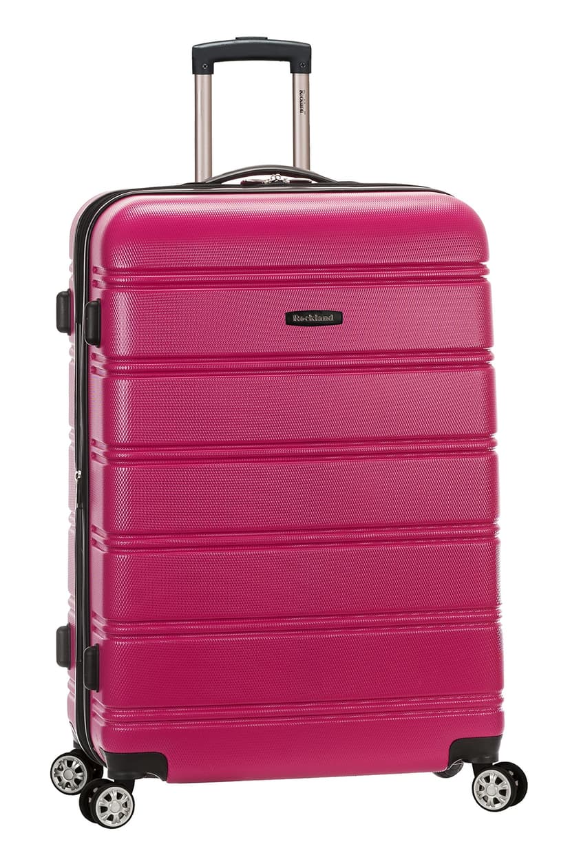 Rockland Melbourne Hardside Expandable Spinner Wheel Luggage, Checked Large 28", Magenta