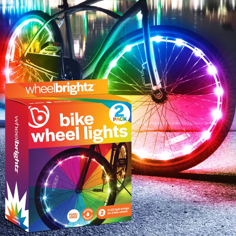 Brightz WheelBrightz 2-Pack LED Bike Wheel Lights - 2026 Edition with Superior Straps & LED-Weatherproof Shield! 14 Colors - Unmatched Durability, Visibility & 48+ Hours of Dazzling Illumination