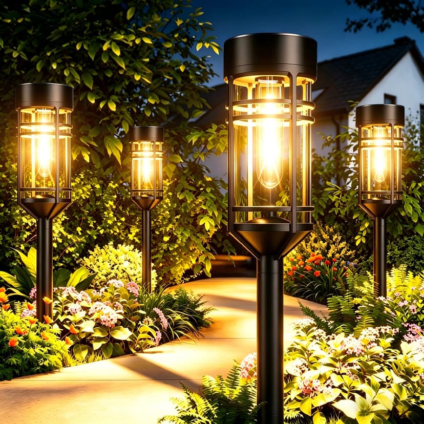 Amzarp 8 Pack Solar Garden Lights, Bright LED Solar Pathway Lights Outdoor IP65 Waterproof Rugged Shatterproof Auto On/Off for Landscape Garden Yard Walkway Driveway Lawn Lighting (3000K Warm White)