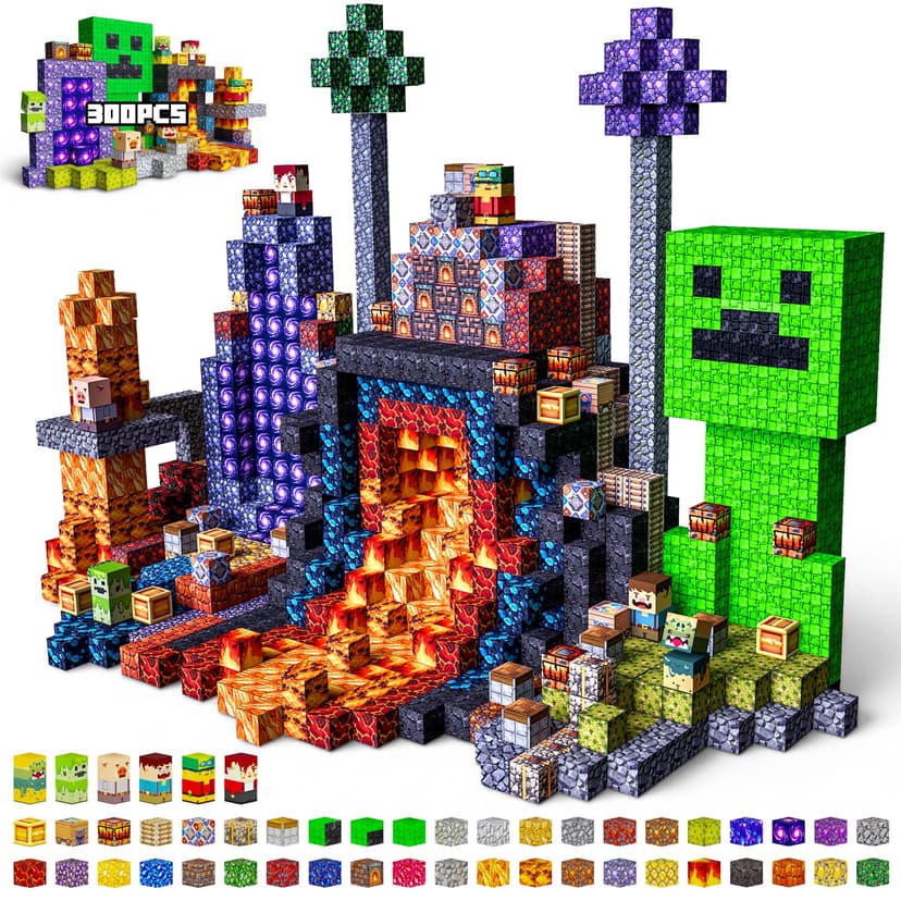 Laoren Magnetic Building Blocks STEM Toy Magnet Cubes for Kids 4-12 | Magnetic Cubes, 0.8 inches Building Blocks, Christmas Birthday Gifts for Kids Boys Girls Lava Portal-300pcs