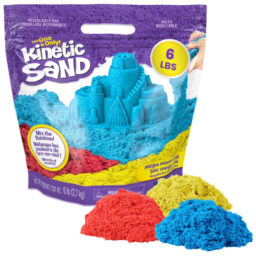 Kinetic Sand, 6lbs Mega Mixin’ Bag with Red, Yellow & Blue Play Sand, Amazon Exclusive (Packaging May Vary), Sensory Toys for Kids Ages 3 and up