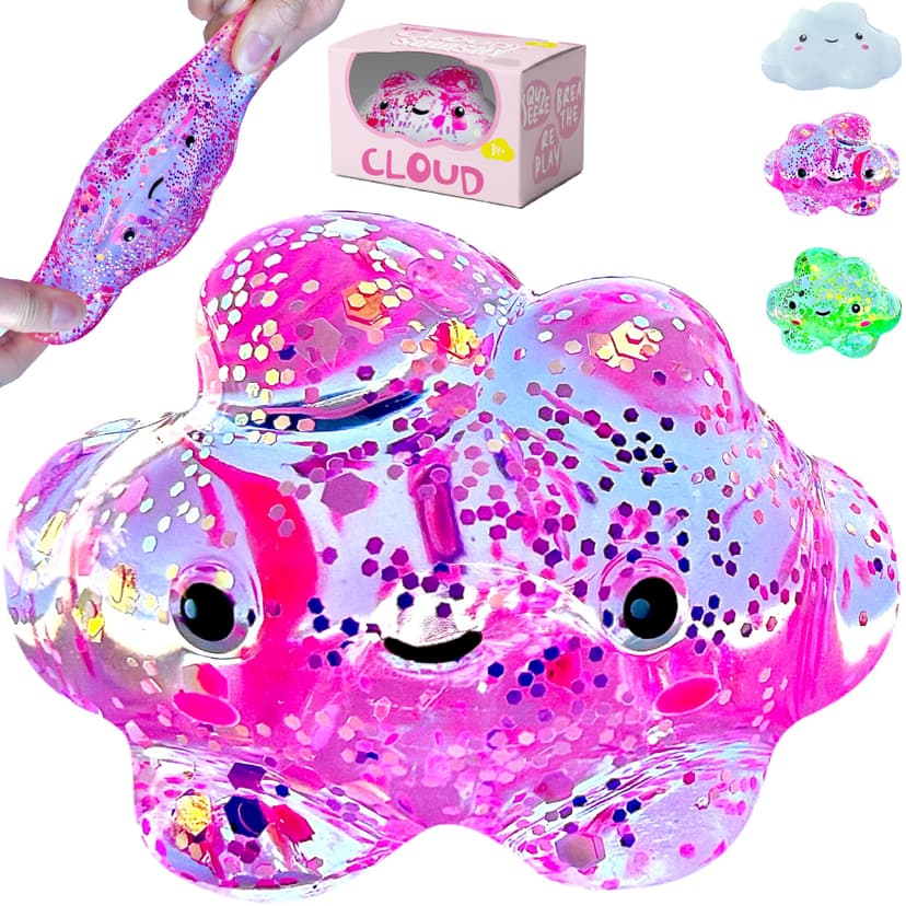 Kiedle Premium Cloud Stress Ball, Odor-Free Slow Rise Crystal Clear, Non-Toxic Cute Sensory Squishy Fidget Toy, Easy to Clean, Durable, Gift-Ready, Children Safety Certificate & ASTM Certified 3+