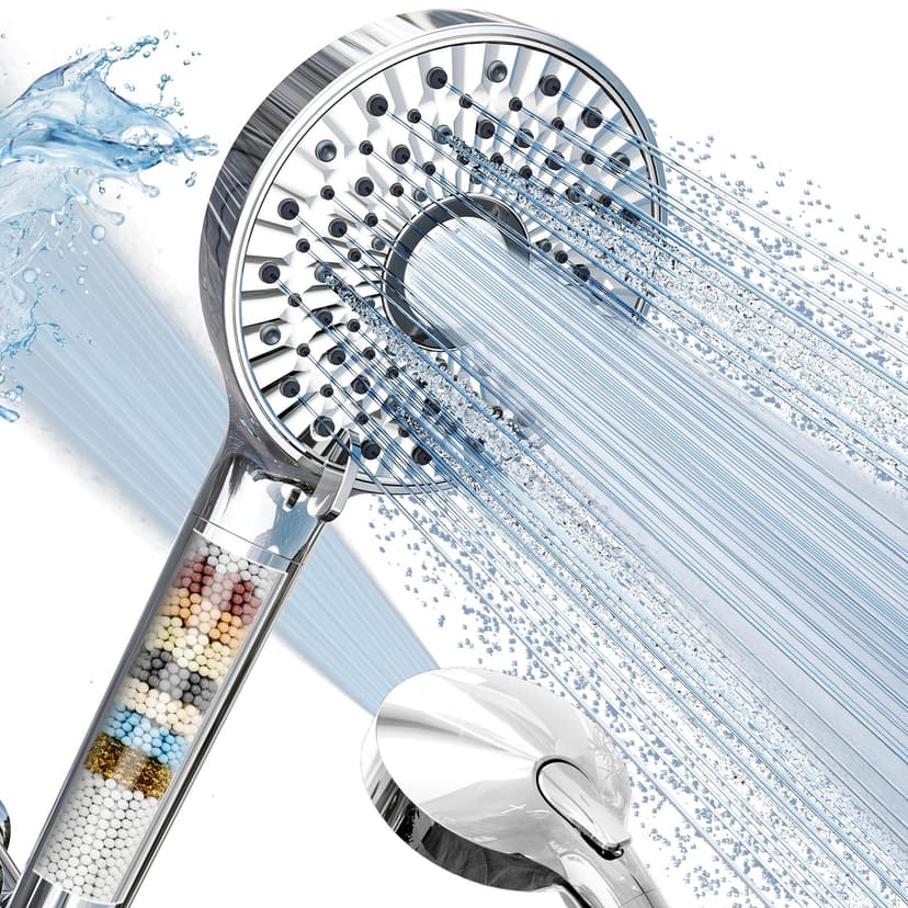 Magichome Filtered Shower Head with Handheld, 10-Mode Adjustable Detachable Chrome Showerhead w/Stainless Hose, Water Softener Filter Beads for Hard Water - Remove Chlorine, Reduce Dry Itchy Skin
