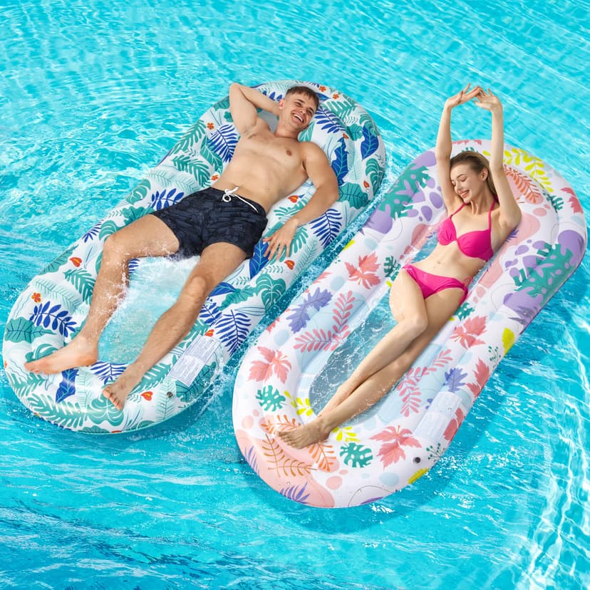 Stonful Pool Floats Lounger, 2 Pack Inflatable Pool Floats Adult Size, Water Hammock Pool Rafts Floaties for Swimming Pool Tanning Floating Pool Party Toys for Summertime Beach Outdoor - Multicolor