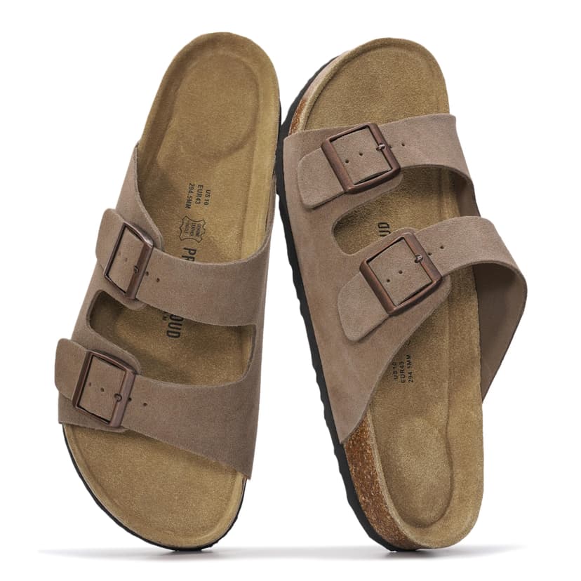 Project Cloud 100% Genuine Leather Mens Sandals - Memory Foam Insole & Cork Footbed Slides for Men Footwear - Non-Slip Summer Sandals for Men & Lightweight Mens Slides (Heritage)