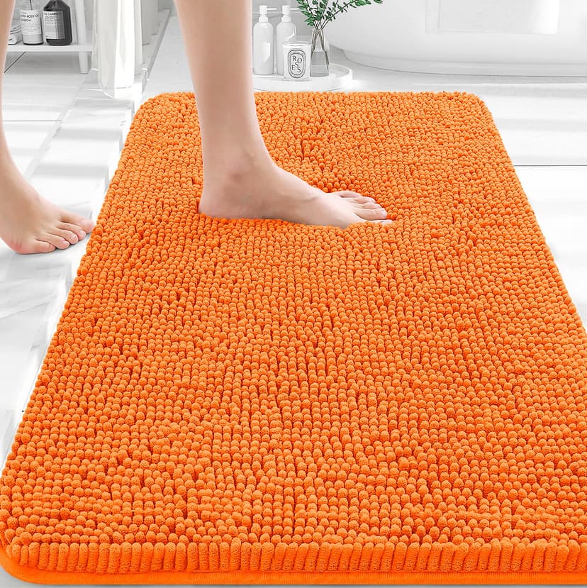OLANLY Bathroom Rugs 30x20, Extra Soft Absorbent Chenille Bath Rugs, Rubber Backing Quick Dry, Machine Washable Bath Mats for Bathroom Floor, Tub and Shower, Home Decor Accessories, Orange