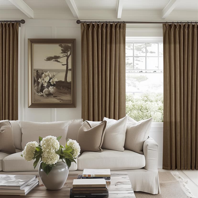 Dutch Cocoa Pinch Pleat Linen Curtains 108 Inches Long 60 Inch Wide 1 Panel | Light Filtering Semi Sheer Privacy, 400GSM Fabric Memory Shape, Pinch Pleated, for Sliding Door Living Room Bedroom, W60xL