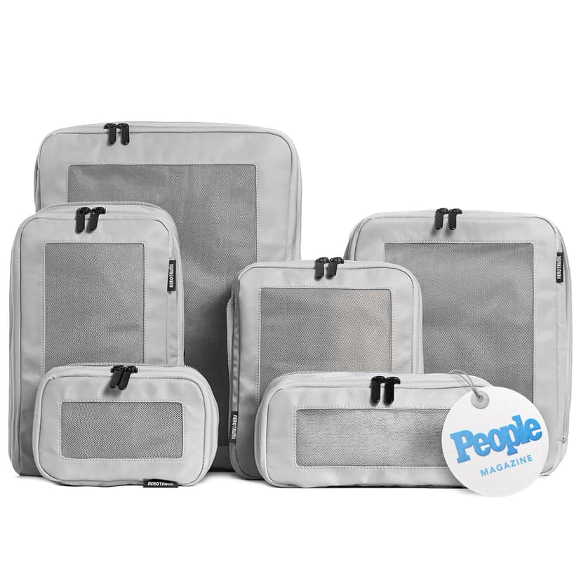 Aerotrunk Compression Packing Cubes for Travel, 6-Pack, Light Grey | Solves overpacking, 6-Piece set fits most suitcases, 50% Space savings, Compression luggage organizer bags