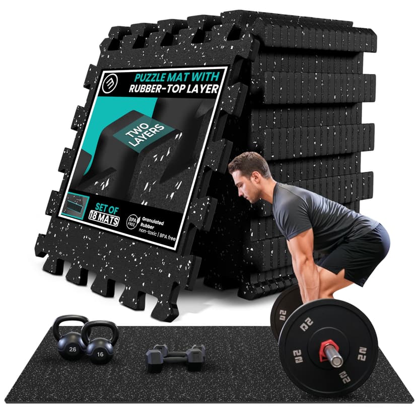 bemaxx Gym Mats Set - EVA Interlocking Foam Floor Tiles Workout Mat Puzzle | 12.6"x12.6"x0.4" Gym Flooring Exercise Mats Sports Home Equipment Play-Room Yoga Garage Fitness Treadmill Pool 18 pcs 18sqf