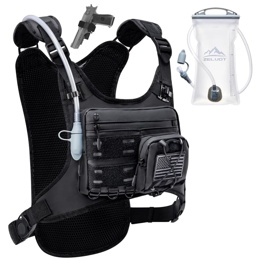 Zelvot Running Vest with 2L Water Bladder, Hydration Backpack, U.S. Design Patent, Lightweight Hydration Pack with Gear Holder, Reflective Chest Pack for Men Women