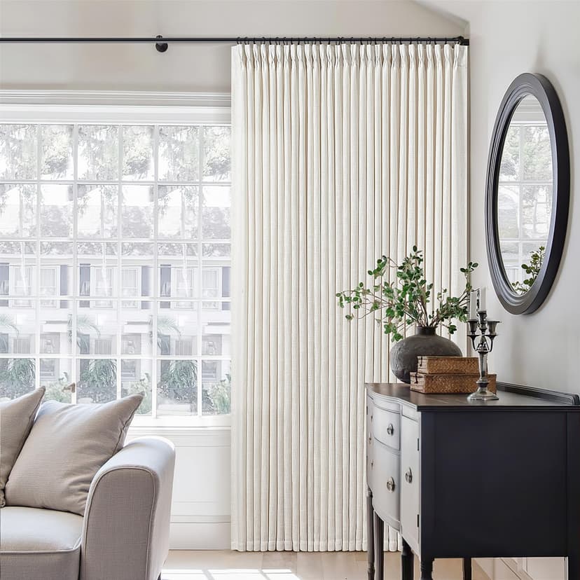 TWODRAPES Memory Shape Trained Pinch Pleated Linen Curtains 100 Inches Long | Natural, Pleat with Hooks for Track, Back Tab, Light Filtering Window Curtain, 100 Inch Drapes for Dining Living Room Bedr