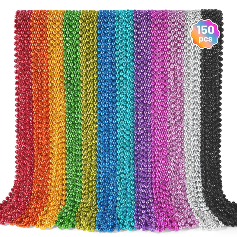 YAXINRUI 150PCS Mardi Gras Beads, Party Beads Necklaces for Mardi Gras, Christmas, St. Patrick's Day, Beads Party Favors Throw Bead Accessories in 10 Colors