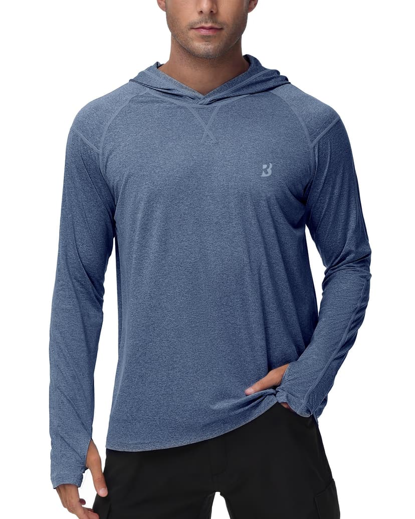 Roadbox Mens UPF 50+ Fishing Shirts, Long Sleeve UV Sun Hoodie, Hiking Running Swim Athletic Workout Shirt