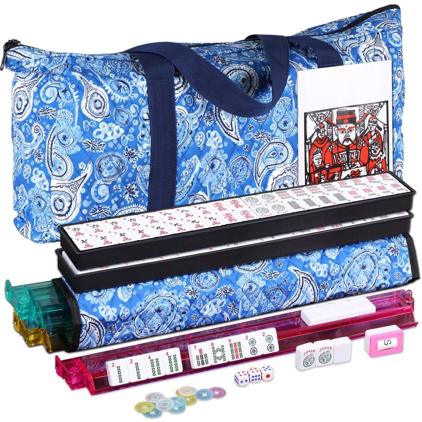 Nova Microdermabrasion American Mahjong Mah Jongg Set 166 Tiles 4 All-in-One Color Rack/Pushers Soft Bag Full Size Complete Mahjongg Ma Jong Set (Blue)