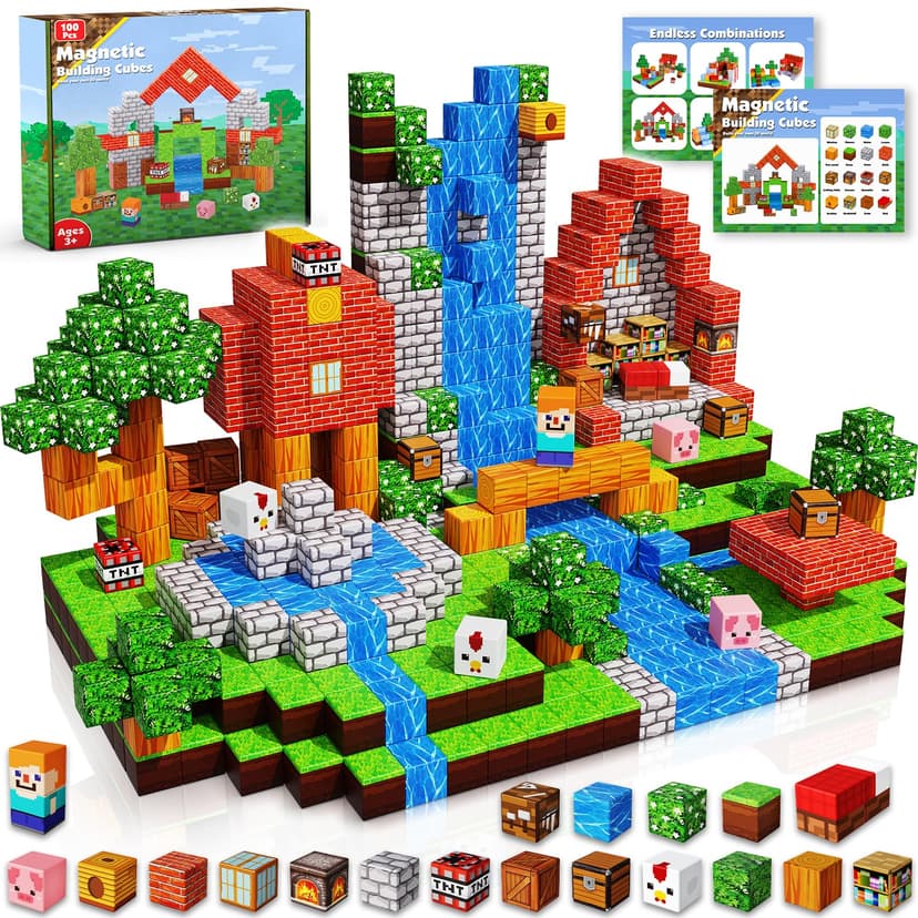 Goody King Magnetic Blocks |100PCS Magnetic Building Cube Game, Constructions Toys for Boys & Girls Age 3-4, 5 6 7 8 9 10, STEM Montessori Stacking Toy, Sensory Tiles Building Birthday for Toddlers