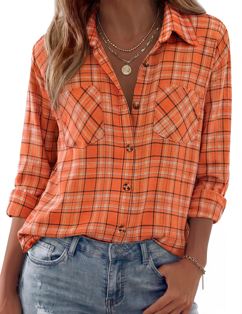 Zeagoo Womens Flannel Shirts Long Sleeve Button Down Casual Fall Plaid Top | flannel plaid shirt, lightweight loose fit blouse, business casual outfits, 2026 fashion fall western shackets jacket