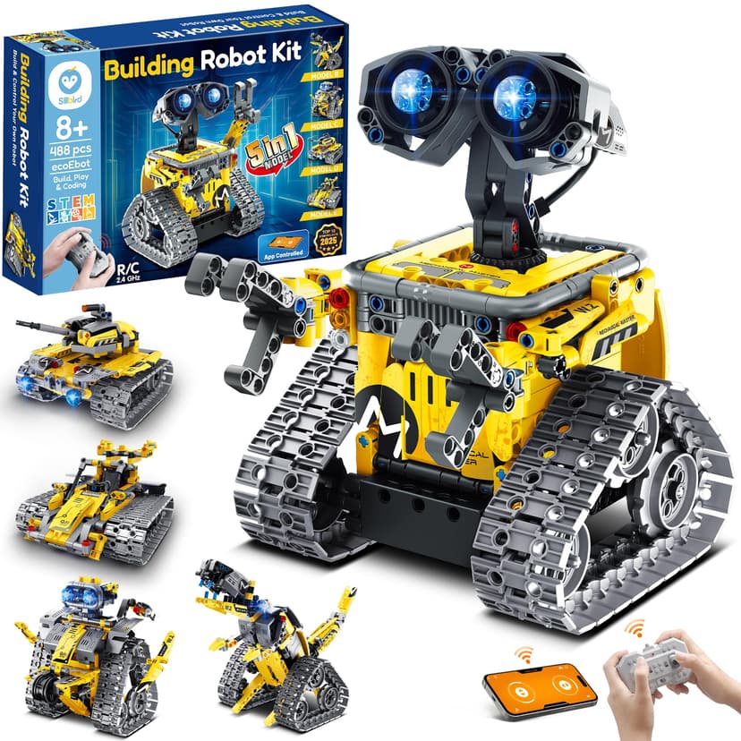 Sillbird STEM Robot Building Kit with Remote Control Gifts for Boys 8-13 | Coding Robotic Set, Educational Birthday Gifts, App-Controlled, Buildable 5in1 Models, Rechargeable Toys for Kids, 488 Pieces