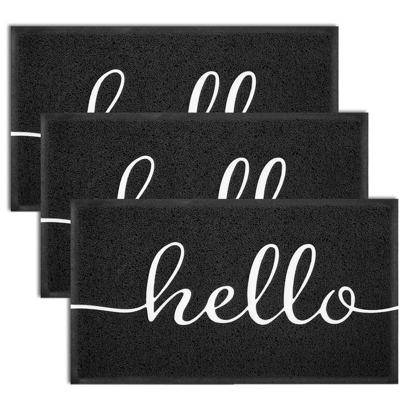 EARTHALL Door Mat 3-Pack Outside Inside Hello Doormat 30"x17.5" Durable Floor Mat Non Slip Rug Ultra Absorb Mud Easy Clean Front Doormat for Garage, Entryway, Patio, High Traffic Areas, Black