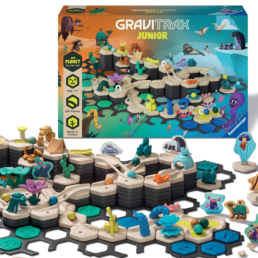 Ravensburger GraviTrax Junior Starter Set XXL - My Planet - Fun and Educational Preschool Marble Run Building Experience - STEM-Friendly, Interactive Learning, MESH Accredited - Kids Age 3 and Older