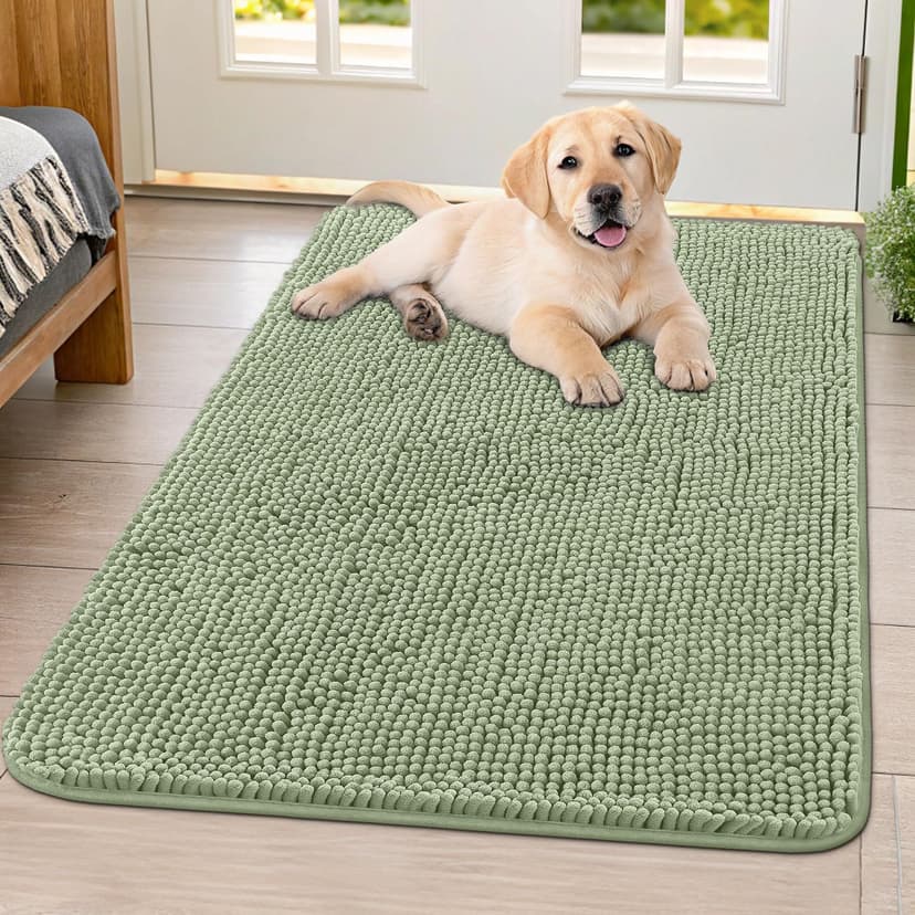 Smiry Dog Door Mat for Muddy Paws 40x32, Absorbs Moisture and Dirt Doormat, Non-Slip Washable Quick Dry Chenille Front Door Mat Indoor Entrance, Entryway Carpet for Inside Floor, Sage Green