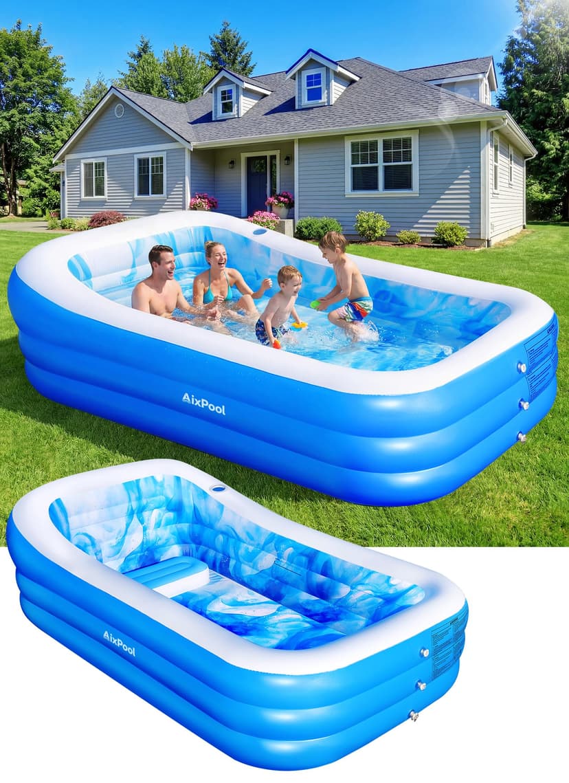 AixPool Inflatable Pool with Seats and Headrest,Oversized Thickened Large Blow Up Pool for Audlt,Inflatable Backyard Pools for Adult,Durable Swim Center Inflatable Family Lounge Pool 98x63x21.6IN