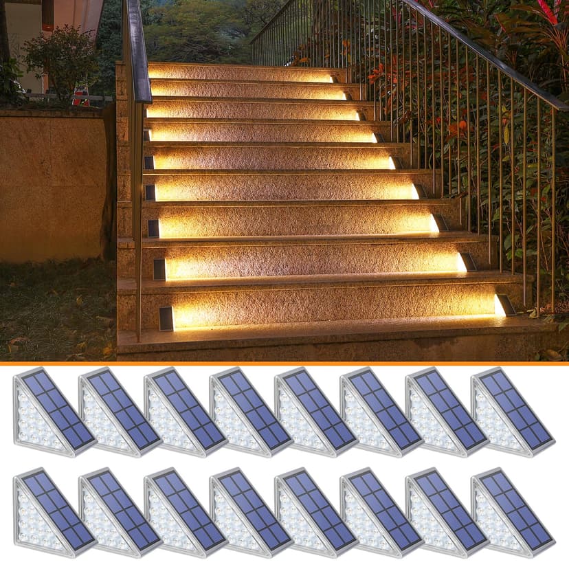 NIORSUN Solar Step Lights,16 Pack Warm White Solar Stair Lights Outdoor Waterproof IP67 Auto On Off,Solar Lights for Steps,Stair,Patio,Yard,Porch,Front Door,Sidewalk,Deck Decor