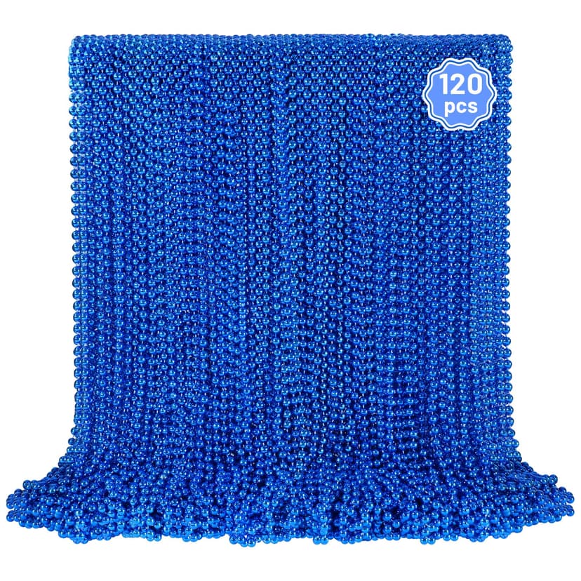 YAXINRUI 120 PCS Blue Bead Necklaces, Blue Mardi Gras Christmas Bead Necklaces, Patriotic Necklace, 33 Inch Round Beaded Necklace for Mardi Gras Christmas 4th of July Festive Events