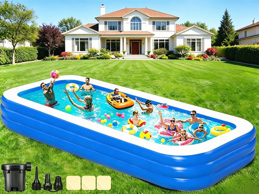 Extra Large Inflatable Swimming Pool for Adults - 180'' x 76'' x 22'' Extra Large Blow-Up Pool Oversized Thickened Family with Pump, 15FT Extra Long Inflatable Pools for Backyard, Easy Set Big Pool