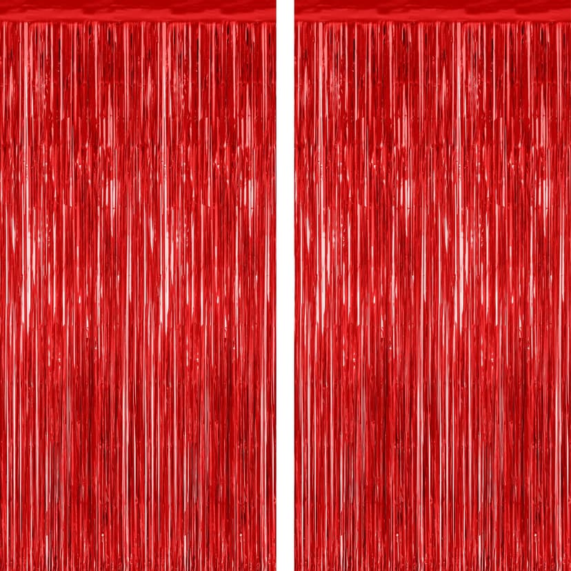 2 Pack Red Tinsel Backdrop, 3.28 FT x 7.05 FT Fringe Curtains, Red Foil Tinsel Party Streamer Backdrop Curtains for Valentines Day, Wedding Photo Backdrop Party Decorations for Wedding Anniversaries
