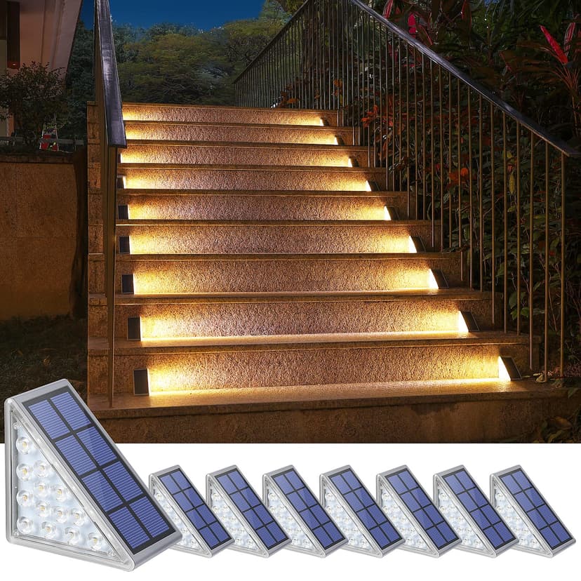 NIORSUN Outdoor Step Lights,8 Pack Warm White Solar Step Lights Waterproof IP67 Auto On Off,Solar Lights for Steps,Stair,Patio,Yard,Porch,Front Door,Sidewalk,Deck Decor