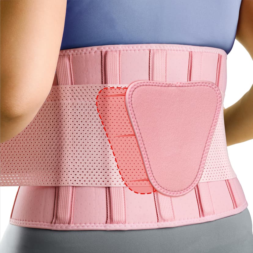 FEATOL Back Brace for Lower Back Pain, Breathable Back Support Belt for Women & Men with Lumbar Pad, Lumbar Support Belt for Heavy Lifting & Work, Pink, 2XL (Circumference:38.6-51.2")