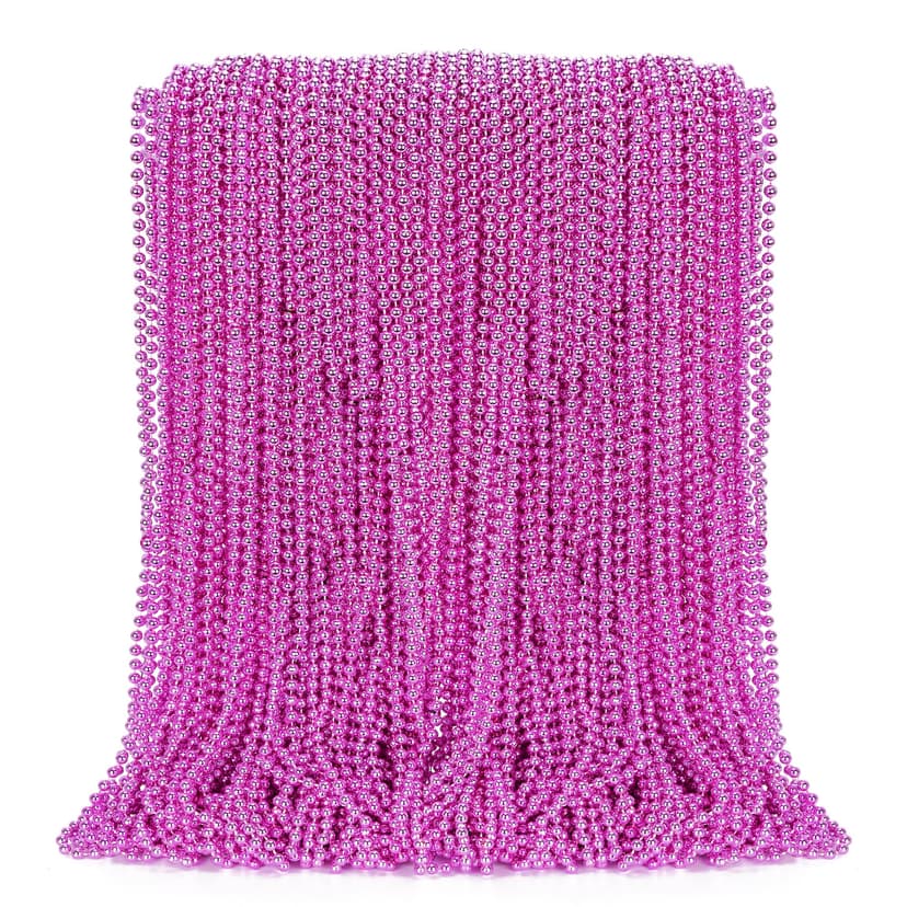 100PCS Bead Necklace, Breast Cancer Awareness Beaded Necklaces Stuff, 33" Mardi Gras Beads Necklace Costume, Festival Parade Throw Accessories for Wedding Birthday Gender Reveal Party Events Supplies