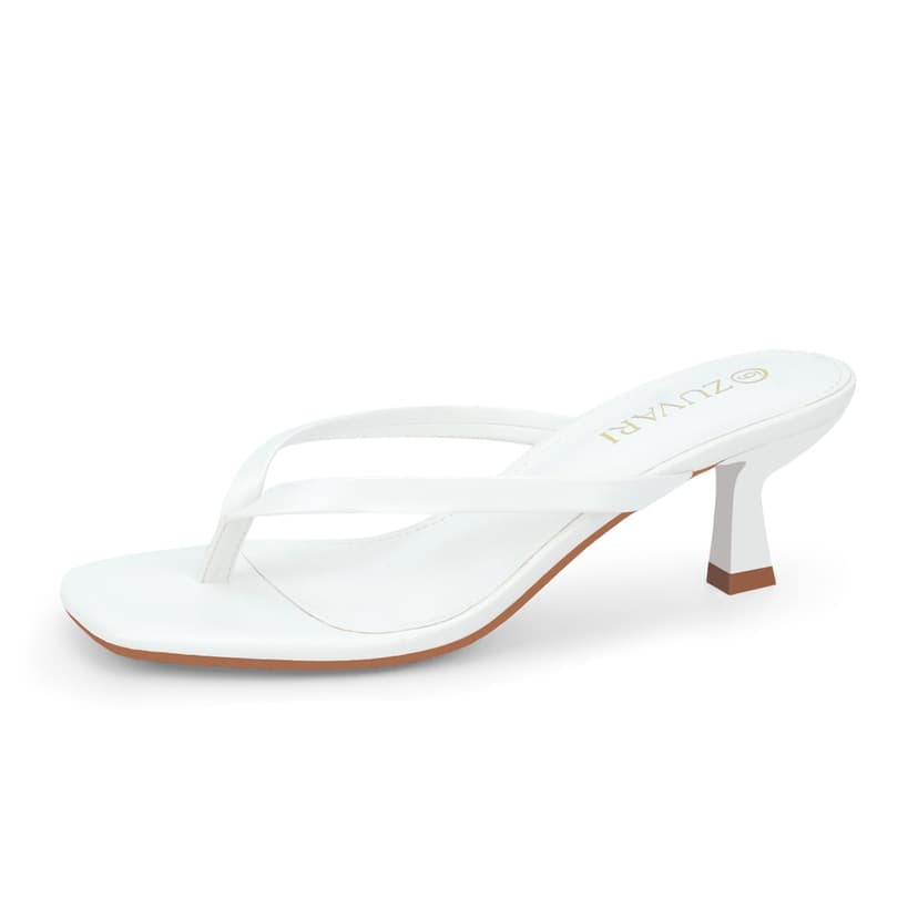 ZUVARI Kitten Heels for Women, Square Toe Flip Flop Kitten Heel Sandals, 2.16 Inch Thong Heels, Slip-On Dressy Summer Heeled Sandals